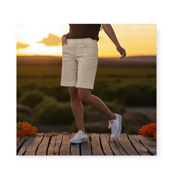new La Rok ༄ Gold Lurex Thread Knit Dressy Cargo Bermuda Shorts ༄ Creamy White 8 - Picture 1 of 16